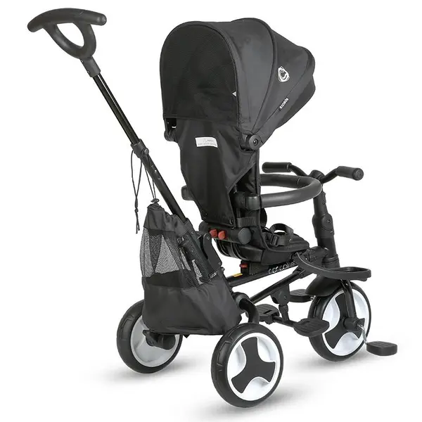 Tricicleta ultrapliabila Coccolle Spectra Plus Premium Line, Scaun reversibil, Copertina XXL, Cos accesorii, 2 seturi suport picioruse, Sistem roata libera, Roti cauciuc EVA, Jet Black
