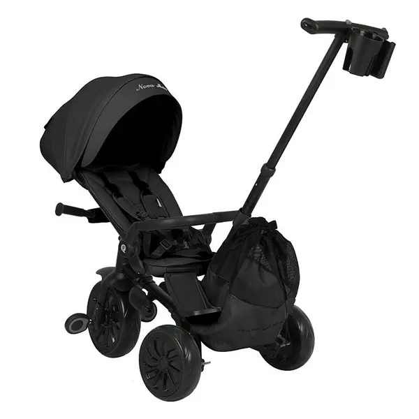Tricicleta ultrapliabila Qplay Nova Max Negru, maner telescopic, spatar rotativ si reglabil, cadru din aluminiu, roti Eva, accesorii incluse