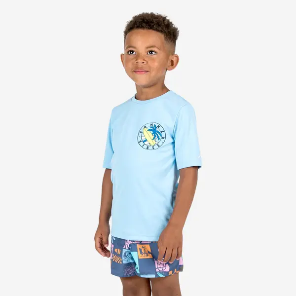Tricou anti-UV surf 100 UPF50+, UV>95% Albastru deschis Copii