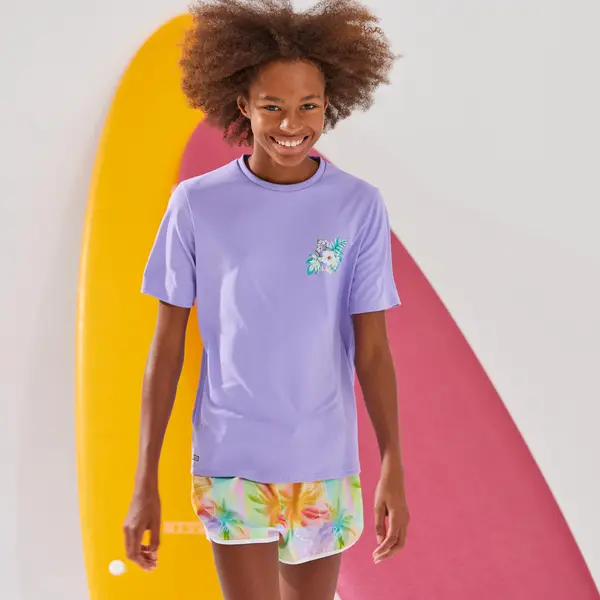 Tricou anti-UV surf 100 UPF50+, UV>95% Ibiscus Mov Copii