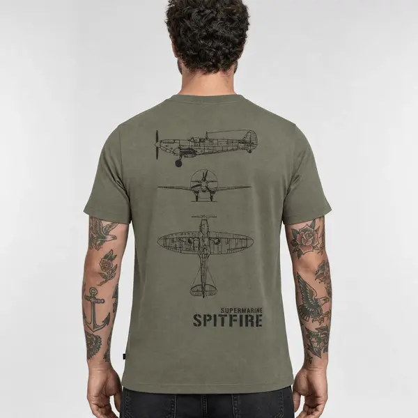 Tricou Army cu Avionul Spitfire Fostex – Olive - M