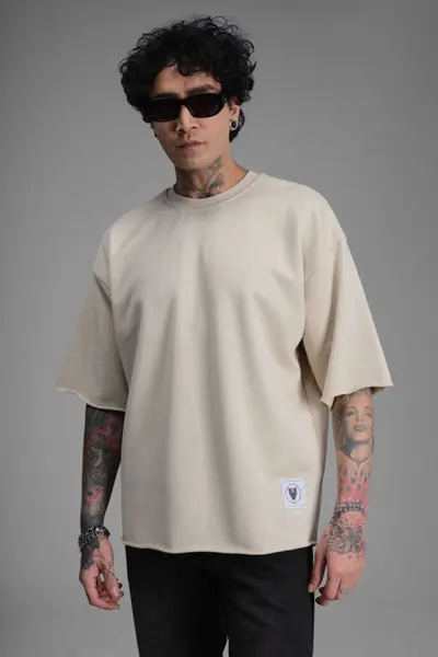 TRICOU BARBATI OVERSIZED STONE RAW EDGE STREETWEAR (MĂRIME: S)
