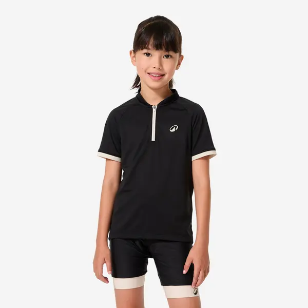 Tricou ciclism 500 Negru Copii 7-11 ani