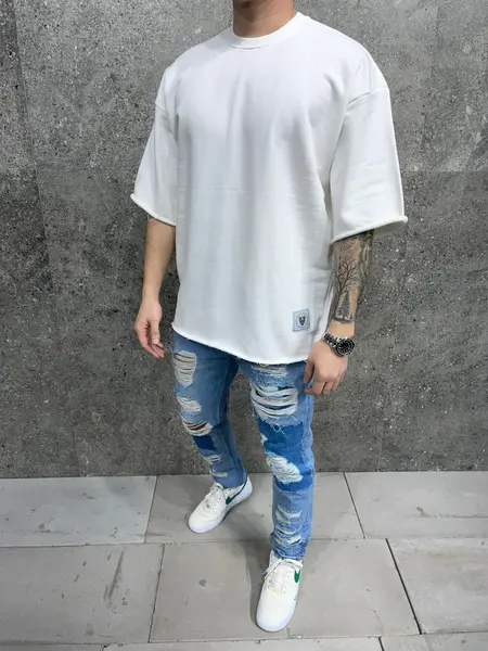 TRICOU CLASIC OVERSIZE ECRU-WHITE TSAS338(6049) (MĂRIME: L)