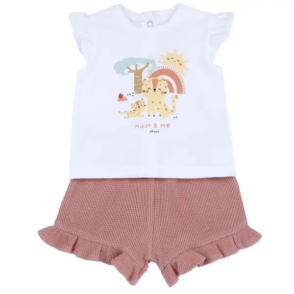 Tricou copii si pantaloni scurti Chicco, Alb cu portocaliu, 01632-70MFCI