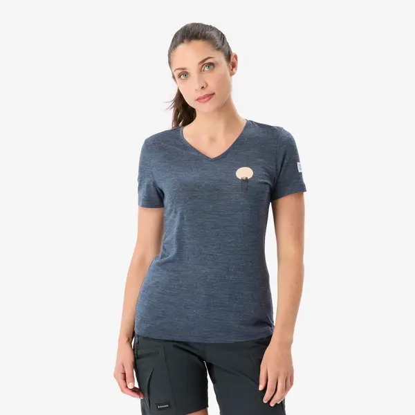 Tricou cu lână merinos, Merino Fresh albastru, damă
