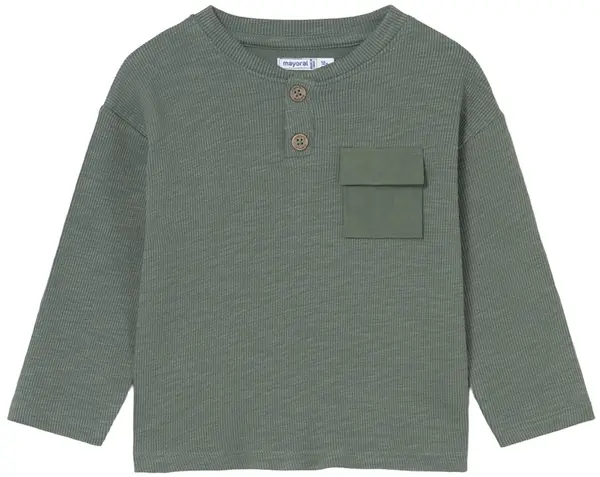 Tricou cu mânecă lungă Mayoral - Cu buzunar mic, verde, 12 luni