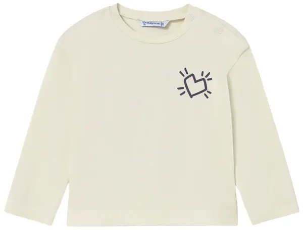 Tricou cu mânecă lungă Mayoral - Cu inimă gri, ecru, 18 luni