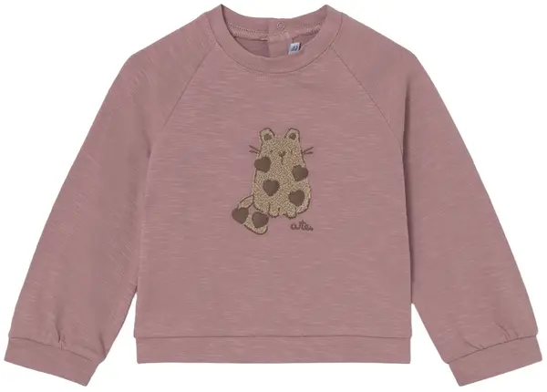 Tricou cu mânecă lungă Mayoral - Cu pisicuță maro, roz, 12 luni