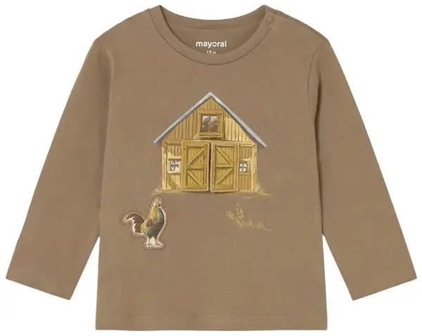Tricou cu mânecă lungă Mayoral - Fermă, maro, 12 luni