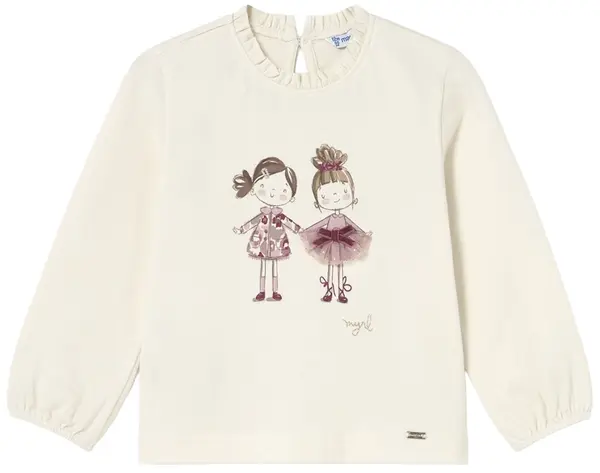 Tricou cu mânecă lungă Mayoral - Păpuși cu haine roz, bej, 12 luni