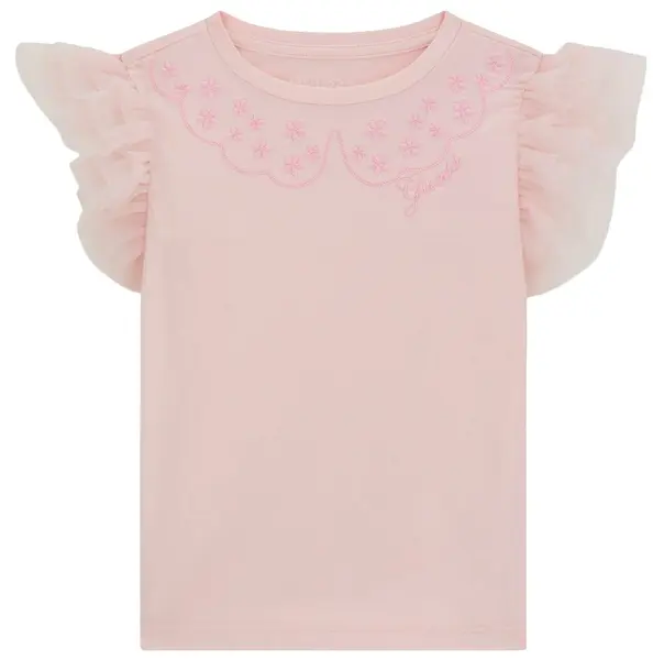 Tricou cu mânecă scurtă Guess - Cu broderie și volane, 18 luni