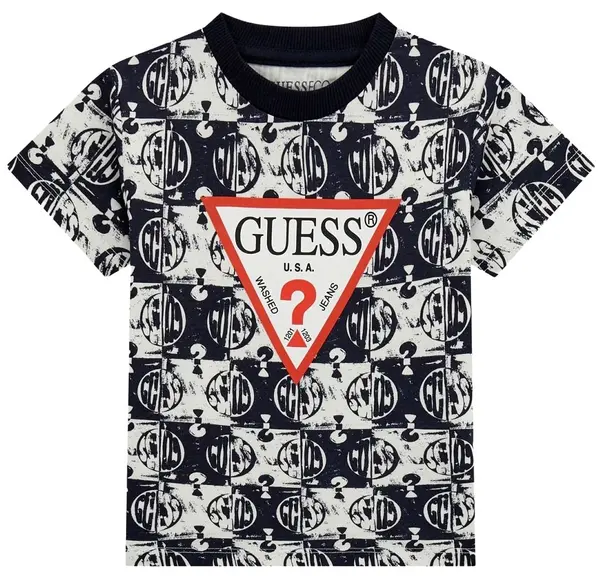 Tricou cu mânecă scurtă Guess - Cu cercuri și semn de întrebare, negru, 18 luni