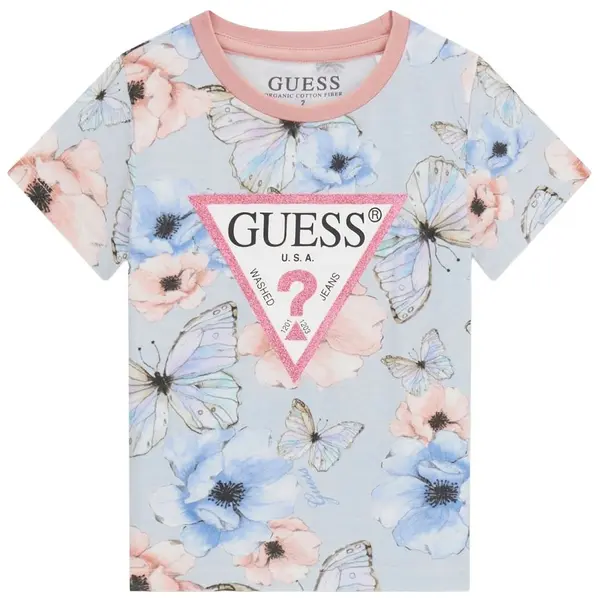 Tricou cu mânecă scurtă Guess - Cu fluturi, multicolor, 18 luni