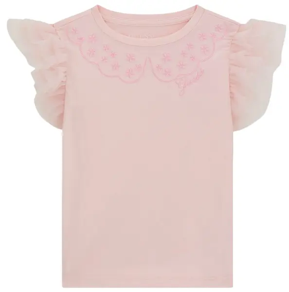 Tricou cu mânecă scurtă Guess - Cu panglică și bucle, roz, 12 luni