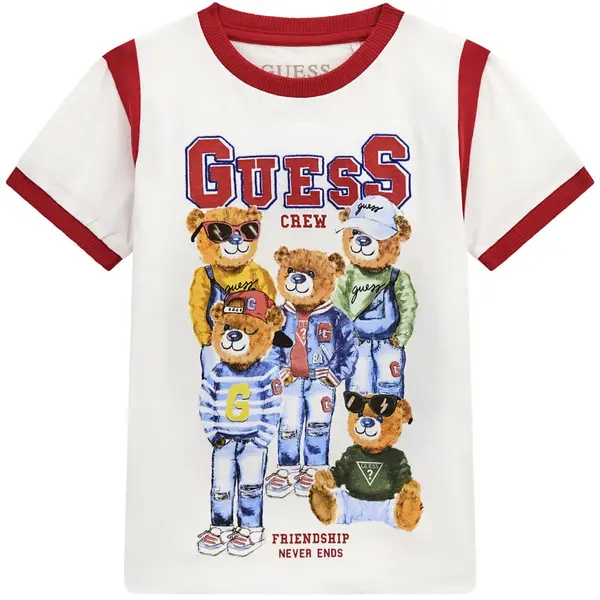 Tricou cu mânecă scurtă Guess - Cu urși, alb, 12 luni