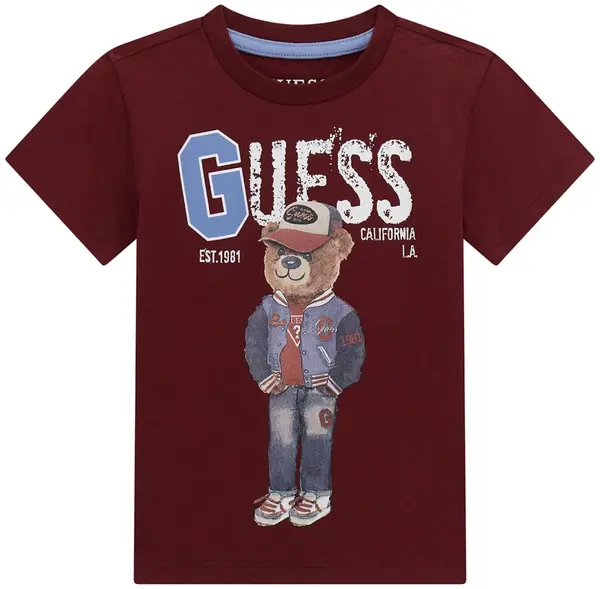 Tricou cu mânecă scurtă Guess - Urs cu pălărie , roşu , 12 luni