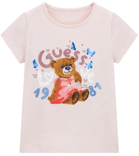 Tricou cu mânecă scurtă Guess - Ursuleț cu rochie, roz, 6-9 luni