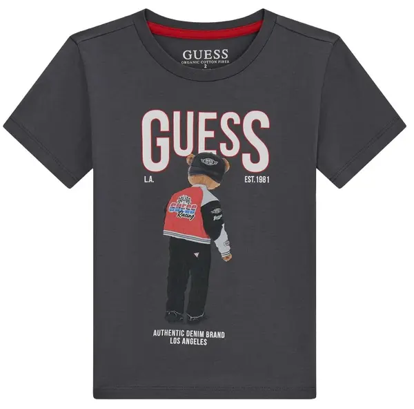 Tricou cu mânecă scurtă Guess - Ursuleț din spate, gri închis, 18 luni