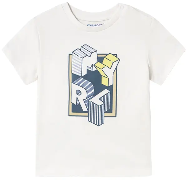 Tricou cu mânecă scurtă Mayoral - Alb cu litere, basic, 12 luni