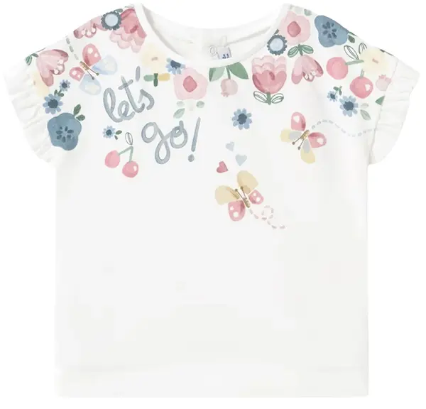 Tricou cu mânecă scurtă Mayoral - Cu grafică, alb, 6 luni