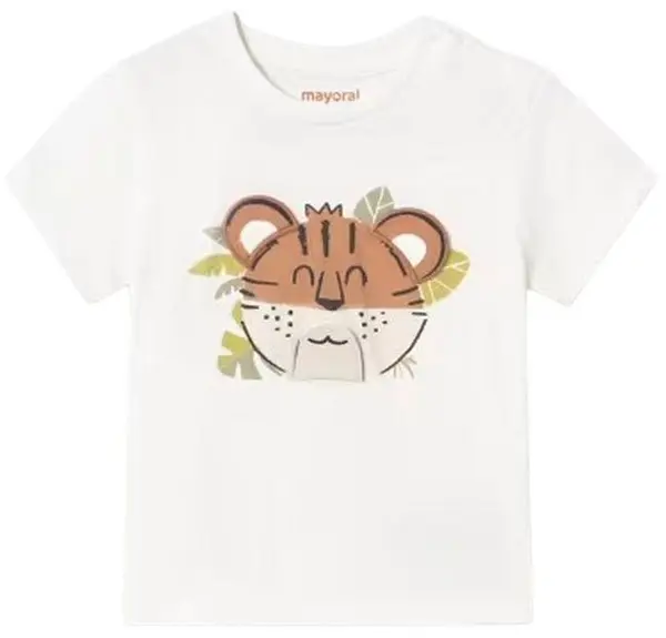 Tricou cu mânecă scurtă Mayoral - Smântână, tigru play, 12 luni