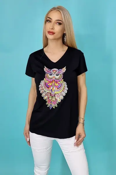 Tricou dama Zayn, cu imprimeu, Blossom, Negru