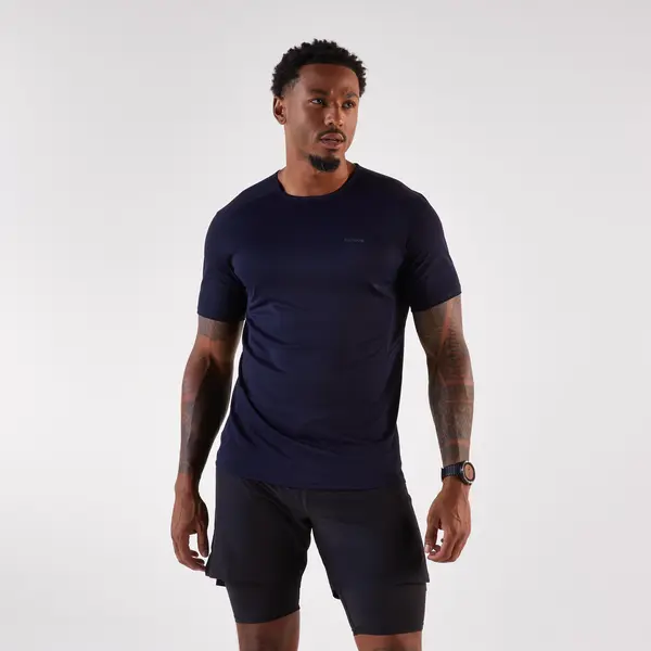 Tricou de trail, Kiprun Run 500 Gri-Negru, Bărbați
