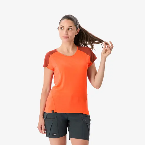 Tricou de trekking din lână merinos Merino Resist portocaliu, damă