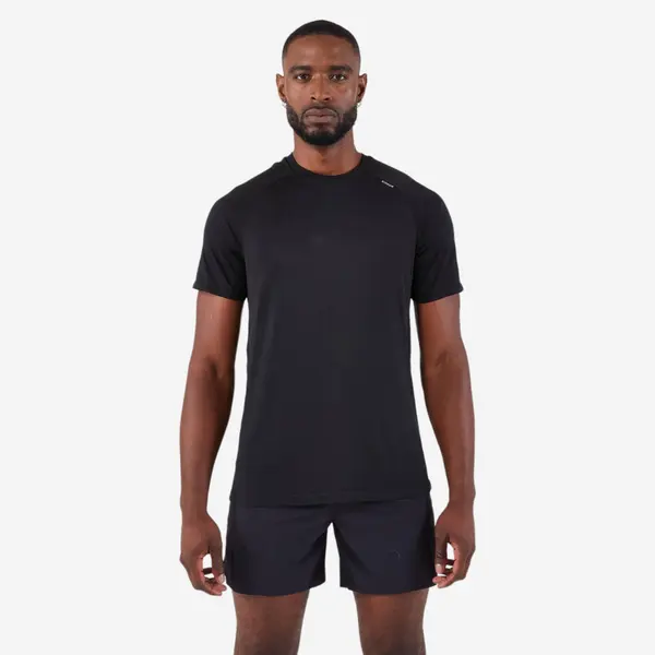 Tricou fără cusături alergare Kiprun run 500 confort Negru Bărbați