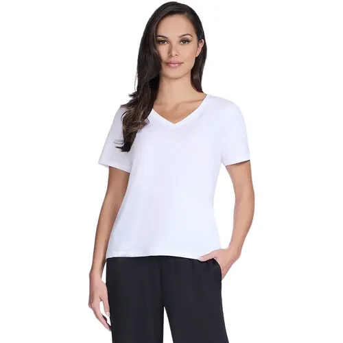 Tricou femei Skechers Pima V-Neck Tee TP130-WHT