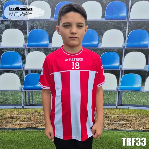 Tricou fotbal copii PATRICK CORUNA personalizabil TRF33 2XS, ROSU CU ALB