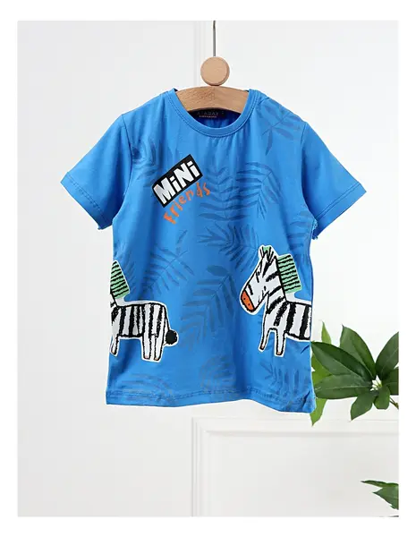 Tricou Mini Zebra Friends, cu albastru