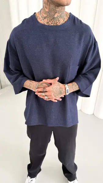TRICOU OVERSIZE DIN IN NAVY-BLUE TSMH19(M25-06) (MĂRIME: S)