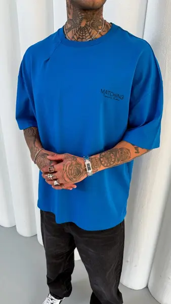 TRICOU OVERSIZE ZIGZAG BLUE TSMH11(M25-41) (MĂRIME: XL)