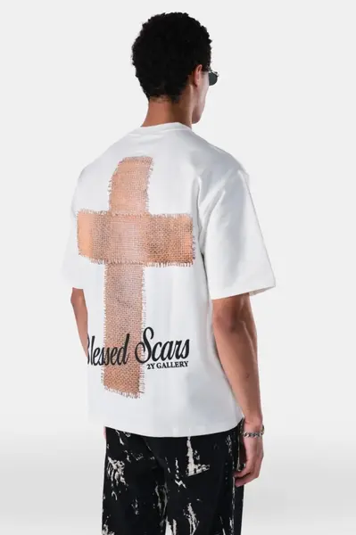 TRICOU OVERSIZED BLESSED SCARS OFF WHITE TSAS480(HG265) (MĂRIME: S)