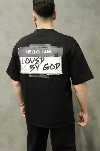TRICOU OVERSIZED LOVED BY GOD BLACK TSAS473(HG261-1) (MĂRIME: XL)