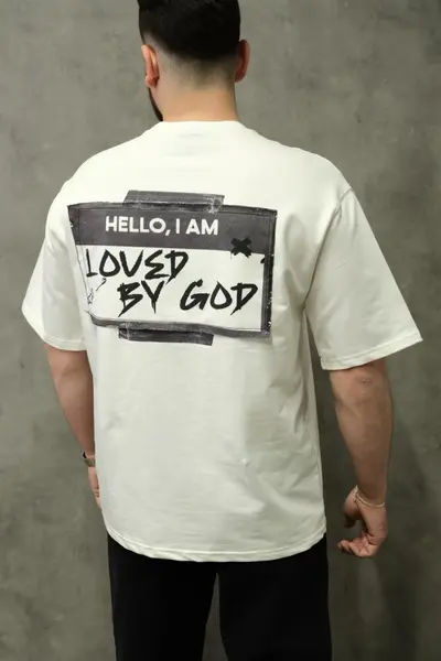 TRICOU OVERSIZED LOVED BY GOD OFF WHITE TSAS479(HG261-1) (MĂRIME: L)