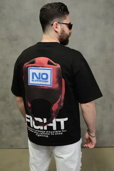 TRICOU OVERSIZED NO SURRENDER FIGHT BLACK TSAS476(HG263) (MĂRIME: L)