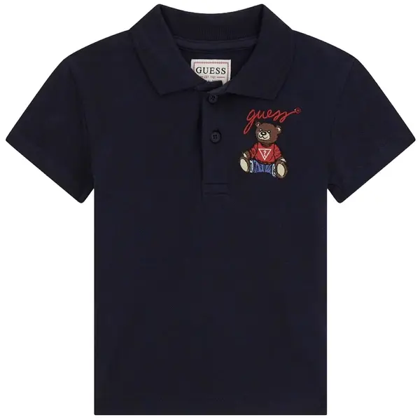 Tricou polo Guess - Cu ursuleț brodat, albastru închis, 12 luni