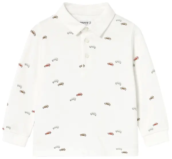 Tricou polo Mayoral - Cu mașinuțe, alb, 12 luni