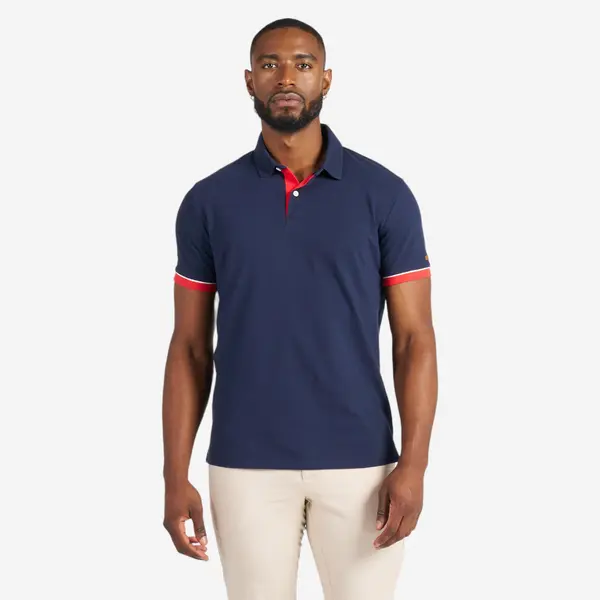 Tricou Polo navigație Sailing 100 Bleumarin-Roșu Bărbați