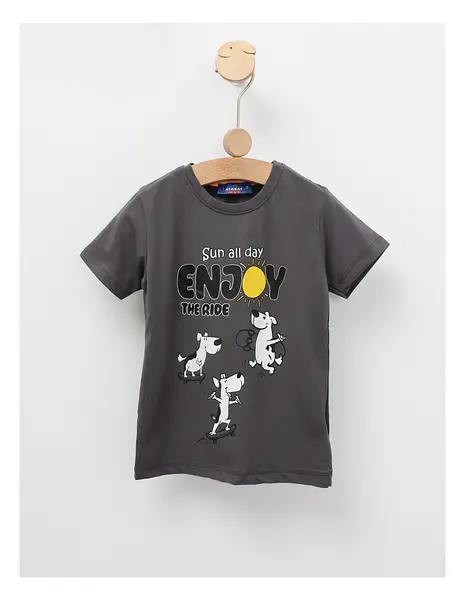 Tricou Sun All Day, Enjoy cu gri-inchis