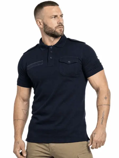 Tricou Tactic Polo Police Texar Dark Navy Blue cu Epoleti - XS