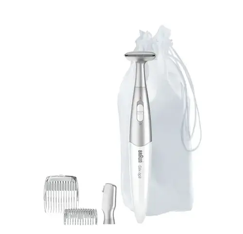 Trimmer Braun Silk-épil FG1100 3 in 1, 4 accesorii, Saculet pentru voiaj, Alb