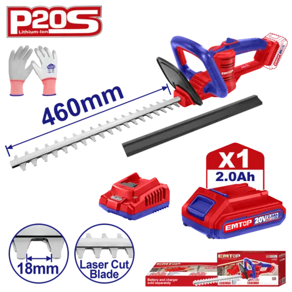 Trimmer gard viu cu 1 acumulator 2.0AH, lama 460mm, manusi protectie - ELHT204611, EMTOP