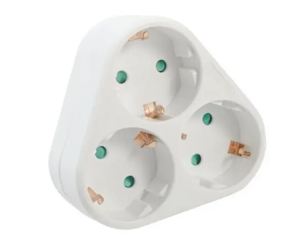 Triplu Stecher, 3500W, 16A, protectie copii, 3 prize Schuko, 1 stecher Schuko, Spacer, SPMS-3-WH