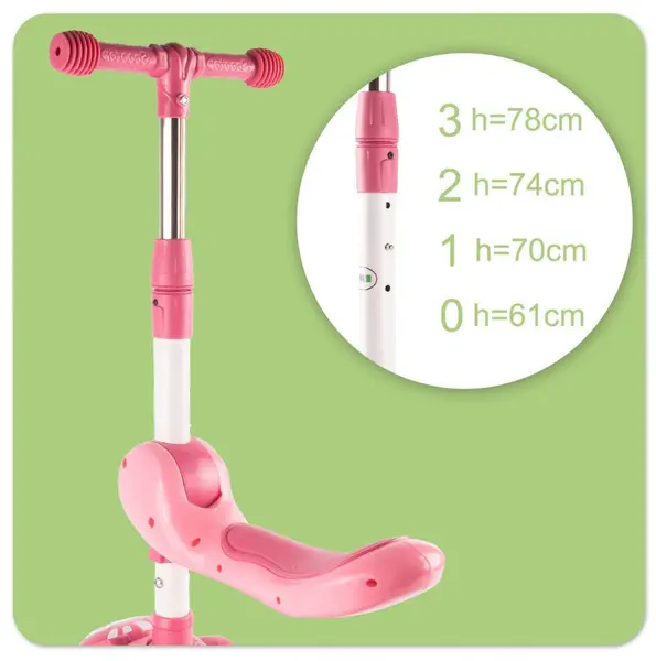 Trotineta 2 in 1, pliabila, cu scaun, roti luminoase LED, ghidon reglabil si platforma antiderapanta, Pink Kitty