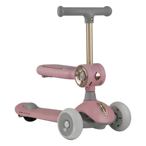 Trotineta copii cu sezut, Transformabila 2in1, Bebe Stars, Scooter Xride, Cu lumini, Conform cu EN71-1:2014+A1:2018, EN71-2:2020, EN71-3:2019+A1:2021, Pink