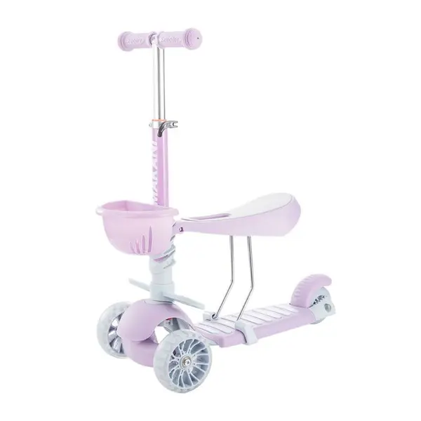 Trotineta cu scaun 3 roti pentru fete peste 1 an Kikka 3 in 1 Makani BonBon lila cu luminite